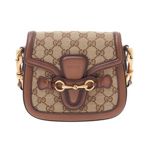 Gucci Lady Web Shoulder Bag Beige Tan Brown GG Canvas Leather